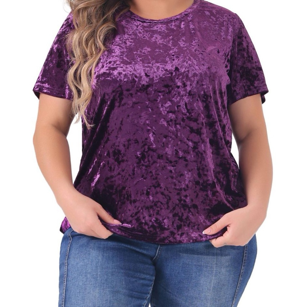 Faded Glory Crushed Velvet Short Sleeve Top in Purple plus size 2x Womens